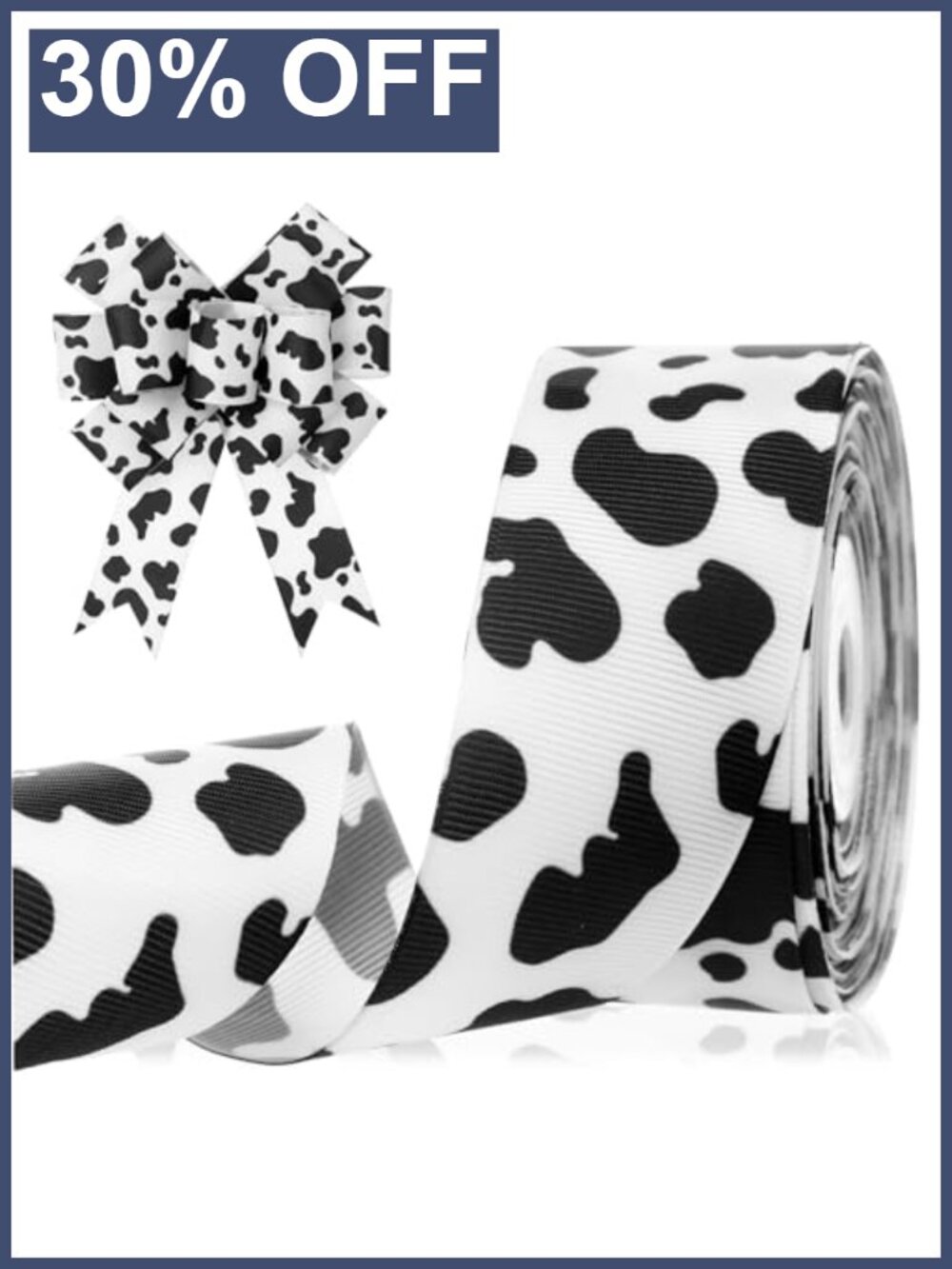 Polyester Cow Print Ribbon 1.5 Inch 20 Yards for Crafts